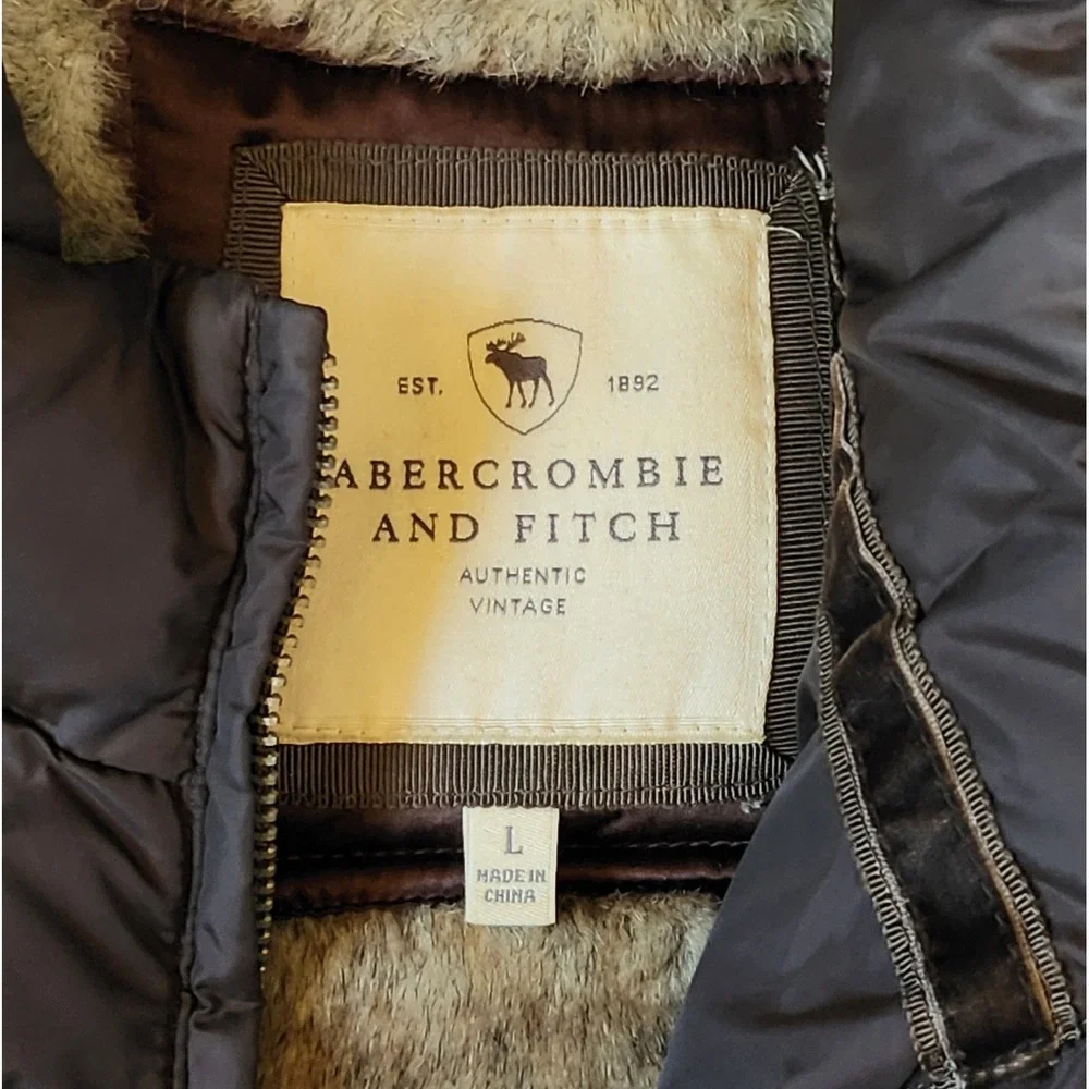 Vintage Y2K Abercrombie And Fitch Women's Puffer Jacket Fur Lined Size L NO HOOD